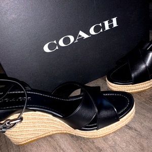 ♨️BRAND NEW♨️ Coach Black Wedge Leather Sandals